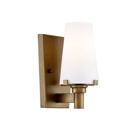 Designers Fountain 8in Hyde Park 1-Light Vintage Gold Modern Wall Mount Sconce Light with Opal Glass Shade 87901-VTG